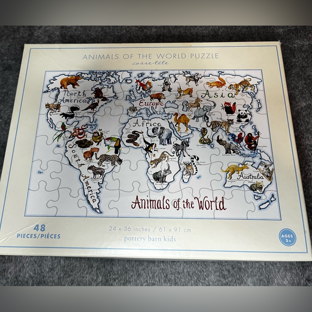 Pottery Barn Kids Floor Puzzle Animals of the World 48 Jumbo Pieces XL 24 x 36"